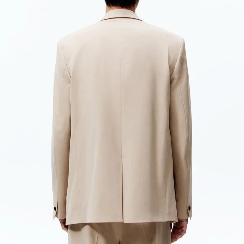 Zara Double Breasted Suit Blazer in Beige